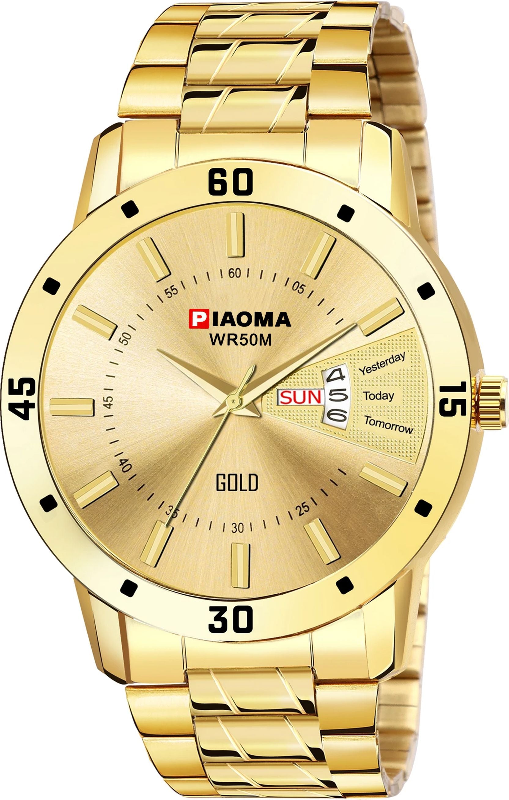 Piaoma 24K gold plated watch 24K gold plated Day and Date luxury watch Analog Watch  - For Men