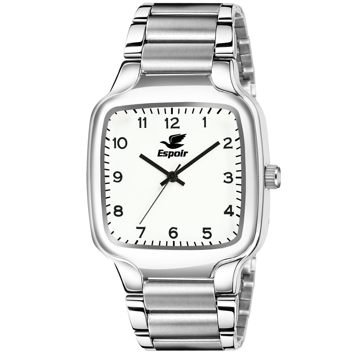 Espoir Square Numbered Steel Strap Square Case White dial Stainless Steel Strap High Quality Analog Watch  - For Men