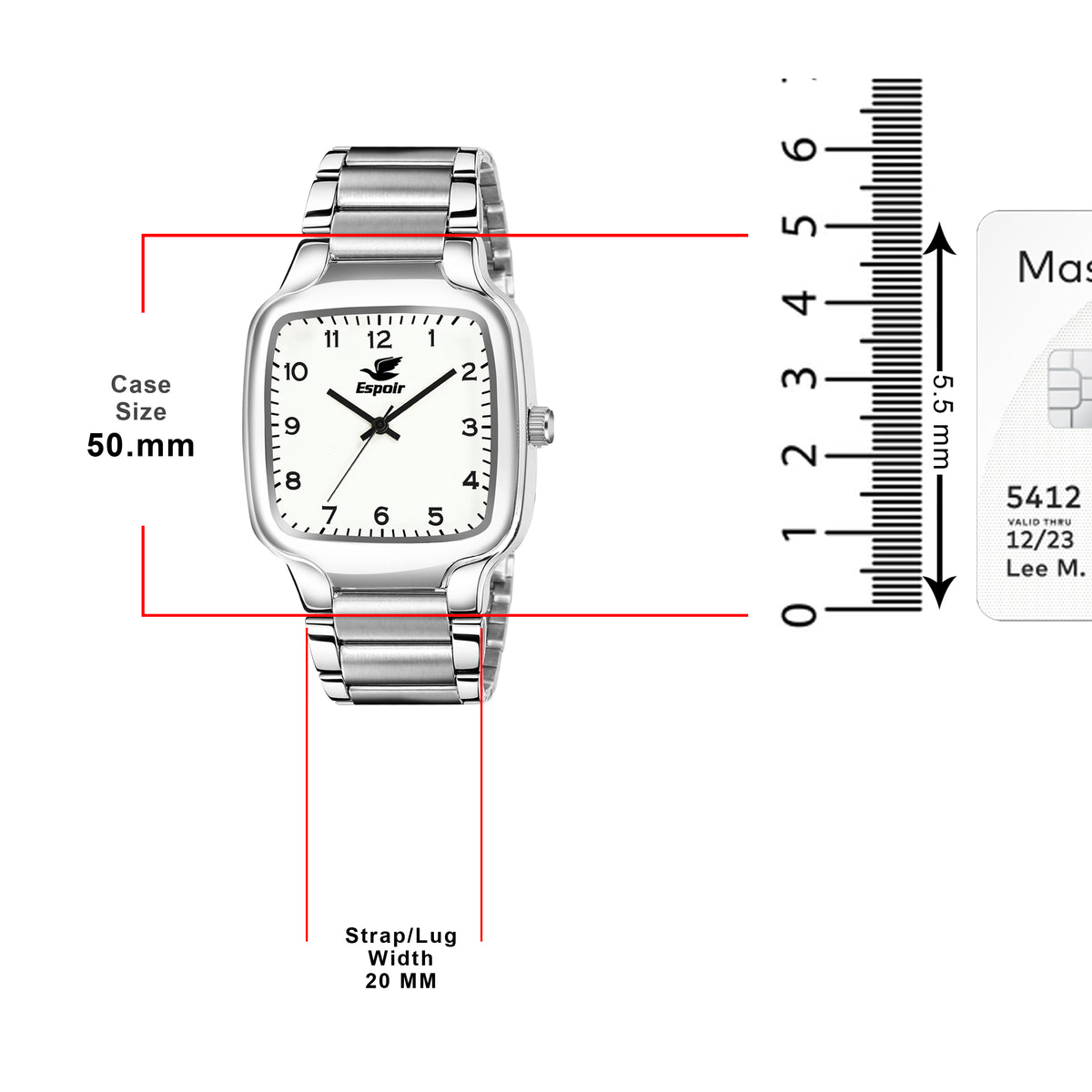 Espoir Square Numbered Steel Strap Square Case White dial Stainless Steel Strap High Quality Analog Watch  - For Men
