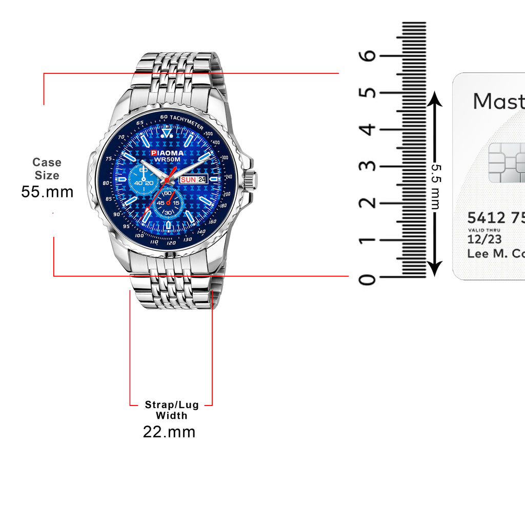 Piaoma Ring Blue Tachymeter Ring Blue Dial Mesh Chain Analog Watch  - For Men