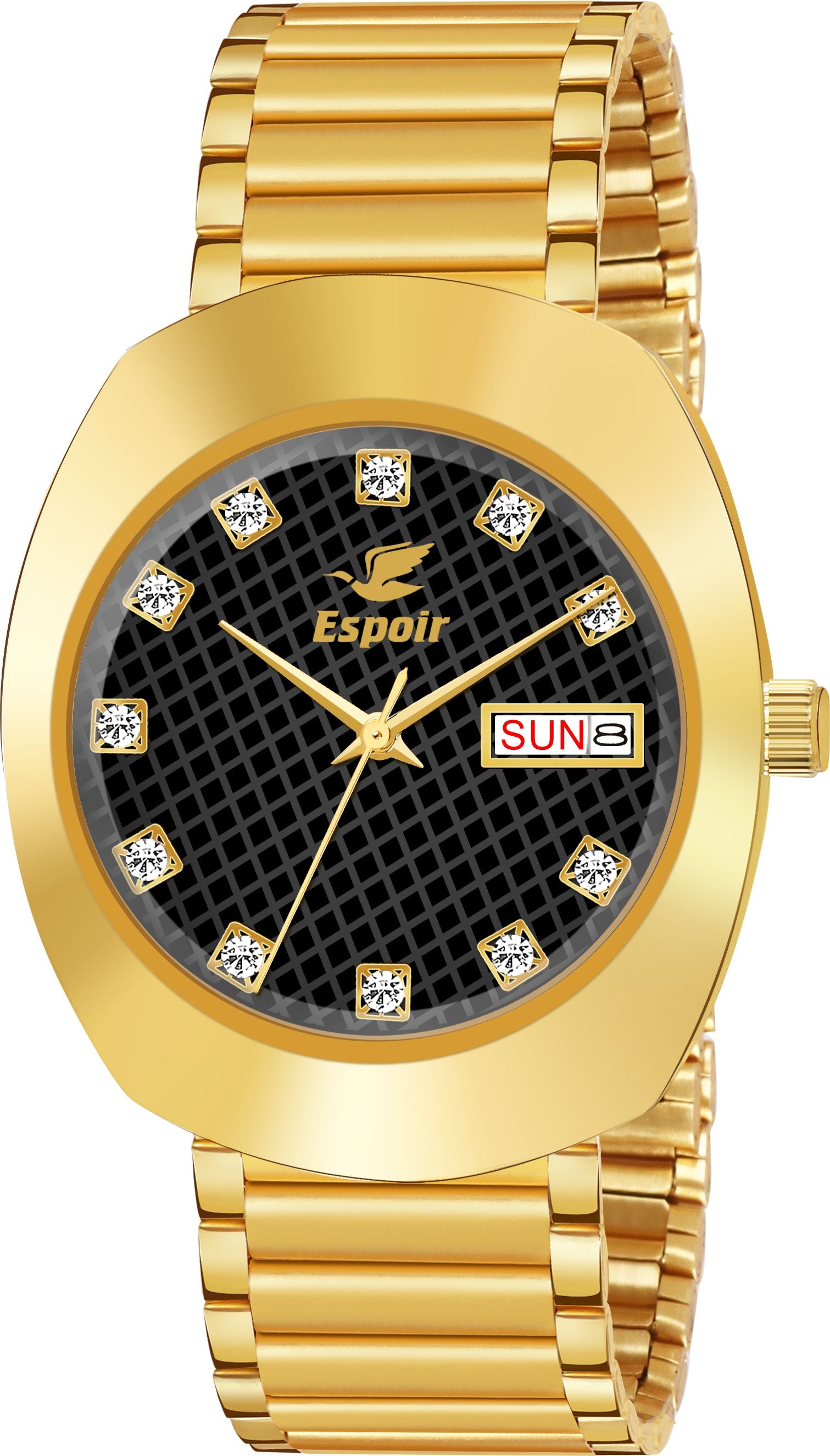 Espoir Stylish 3D Glass with Masculine Gold Silver Stones Series Gold Plated Chain Analog Watch  - For Men