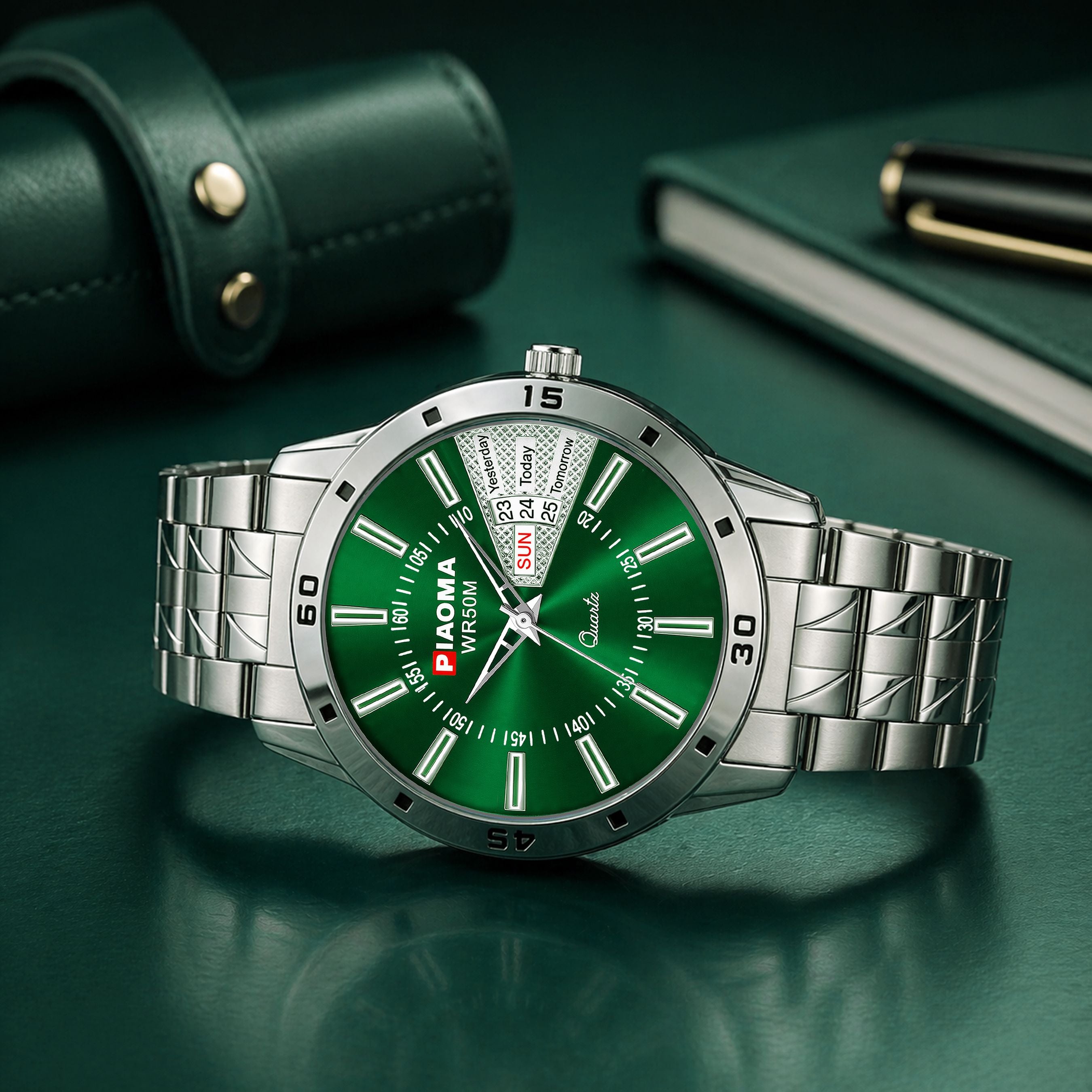 Piaoma Day and Date Latest Green Latest New Day and Date Mens Watch in FInest Fresh Green Color Analog Watch  - For Men