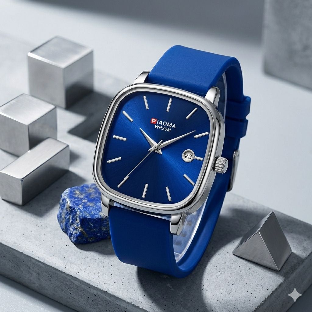 Piaoma Day and date silicone strap analog watch Day and date silicone strap Blue Dial Analog Watch  - For Men