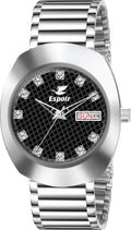 Espoir Stylish 3D Glass with Masculine Silver Stones Series Stainless Steel Chain Analog Watch  - For Men