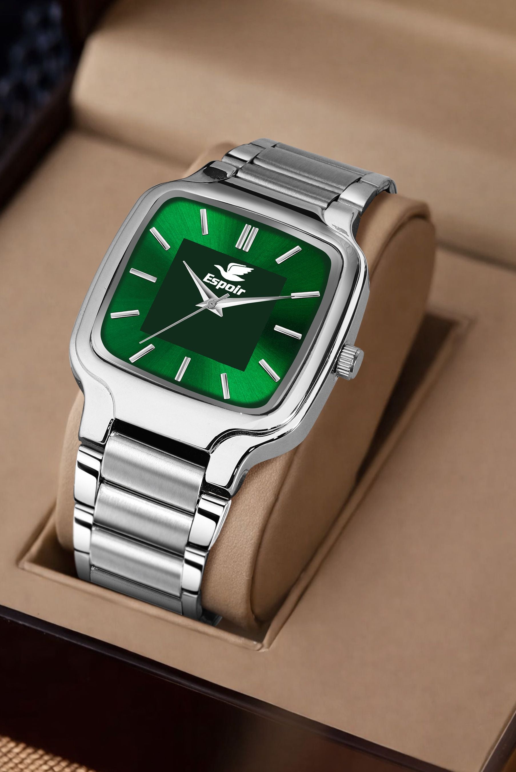 Espoir Square Case Fresh Green dial Stainless Steel Strap High Quality Analog Watch  - For Men