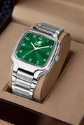 Espoir Square Numbered Steel Strap Square Case Green dial Stainless Steel Strap High Quality Analog Watch  - For Men