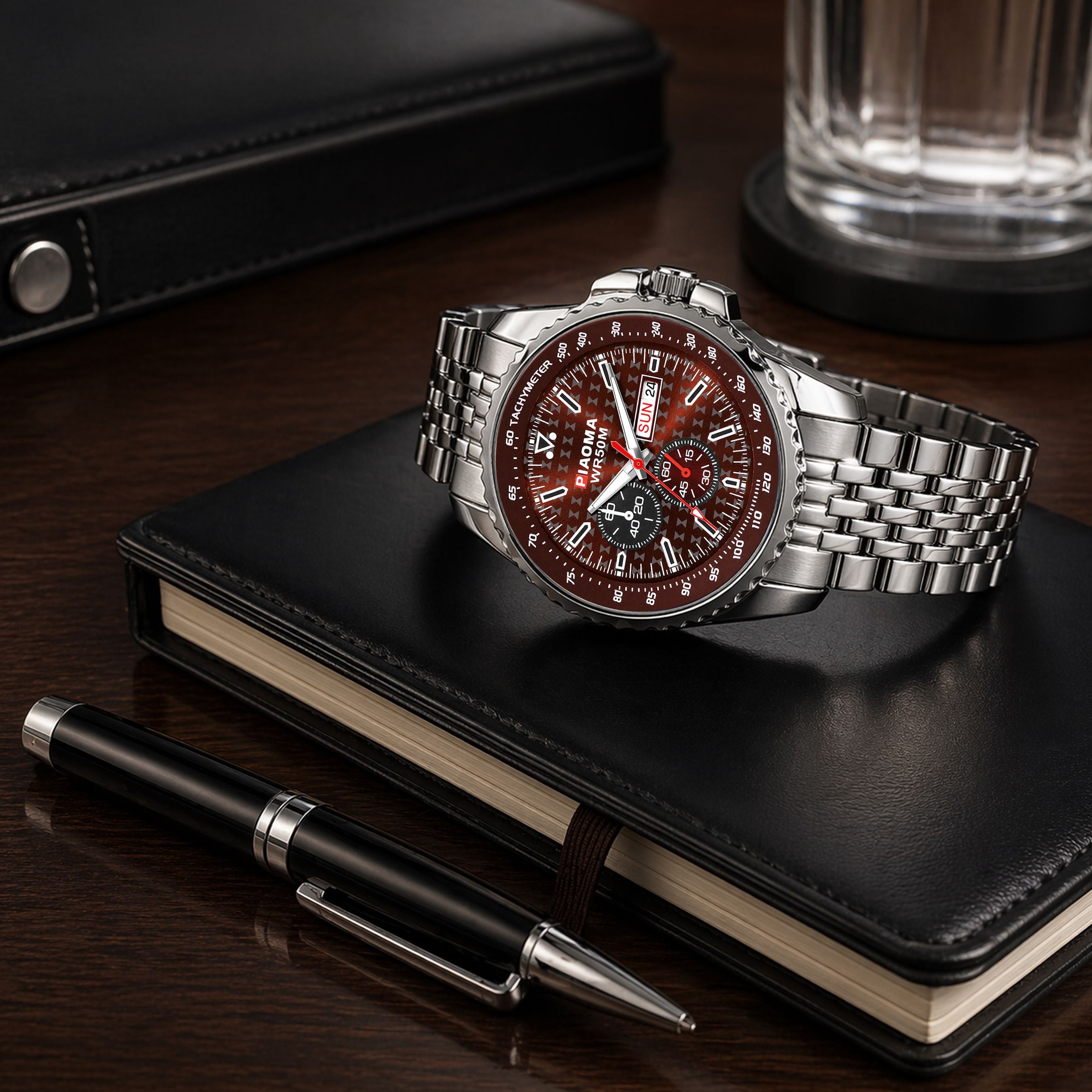 Piaoma Ring Brown Tachymeter Ring Tachymeter Fresh New Styles Brown Dial Analog Watch  - For Men