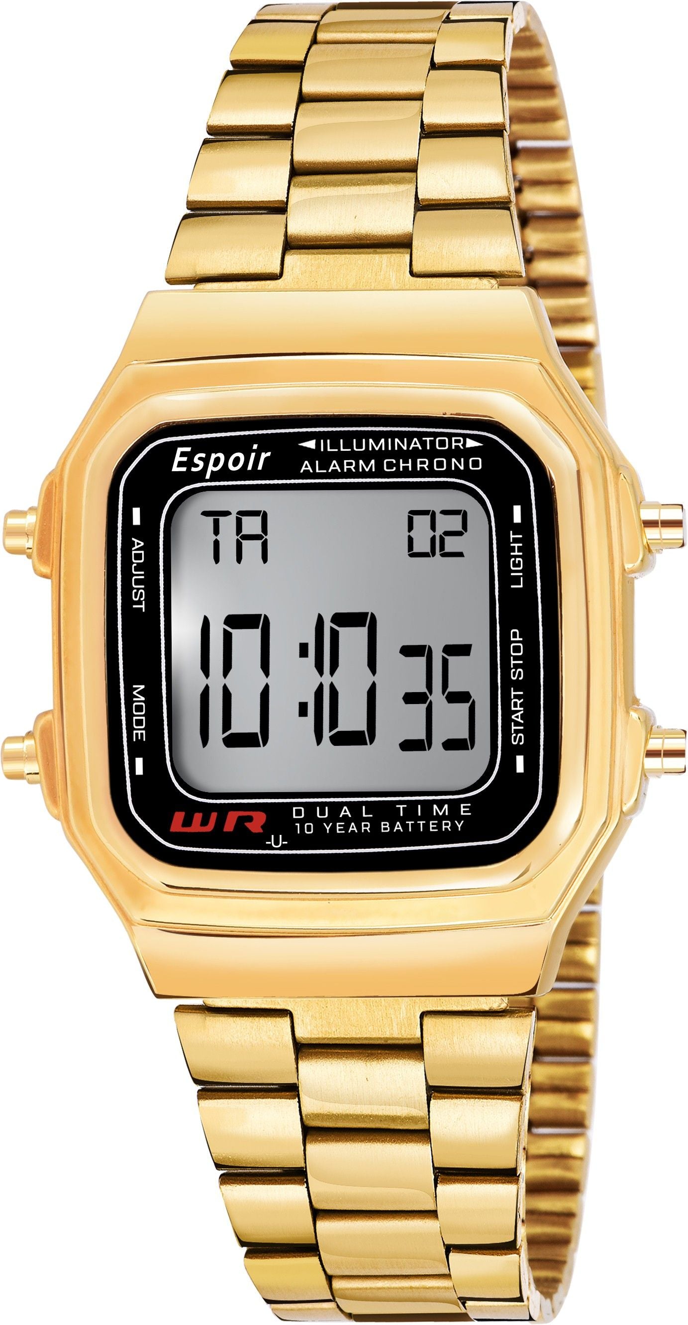 Espoir UNI0507 Gold Long Life Unisex Stylish Long Life GOLD Plated With alarm Digital Watch High Quality Digital Watch  - For Men & Women