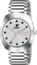 Espoir Stylish 3D Glass with Masculine Blue Stones Series Stainless Steel Chain Analog Watch  - For Men