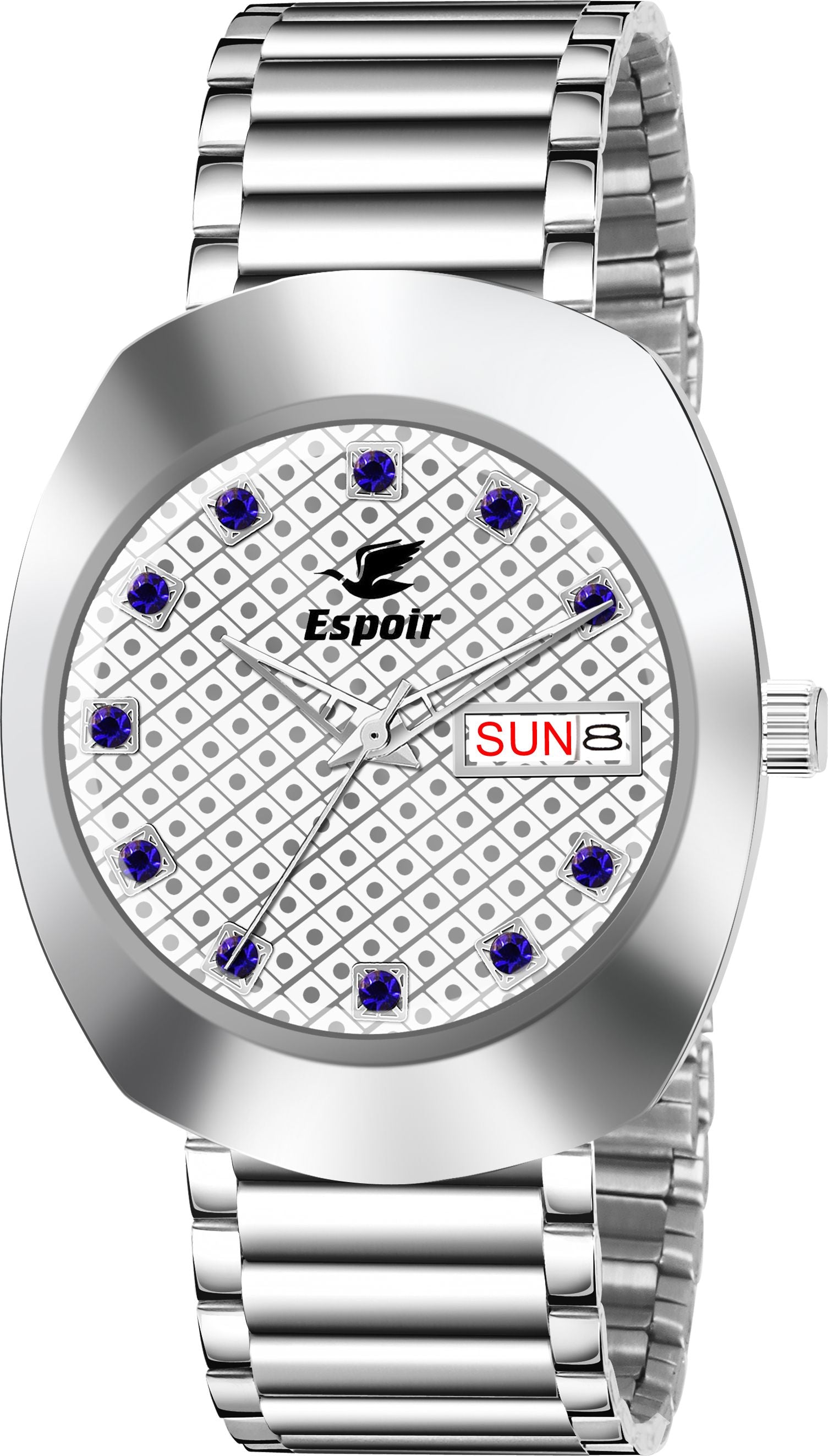 Espoir Stylish 3D Glass with Masculine Blue Stones Series Stainless Steel Chain Analog Watch  - For Men