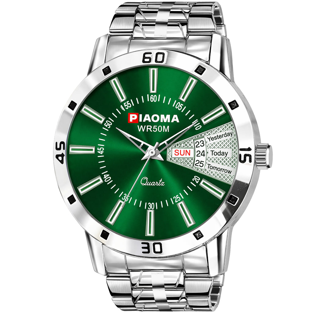 Piaoma Day and Date Latest Green Latest New Day and Date Mens Watch in FInest Fresh Green Color Analog Watch  - For Men
