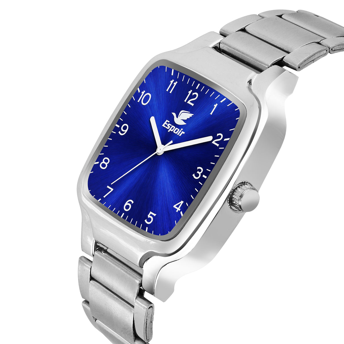 Espoir Square Numbered Steel Strap Square Case Blue dial Stainless Steel Strap High Quality Analog Watch  - For Men