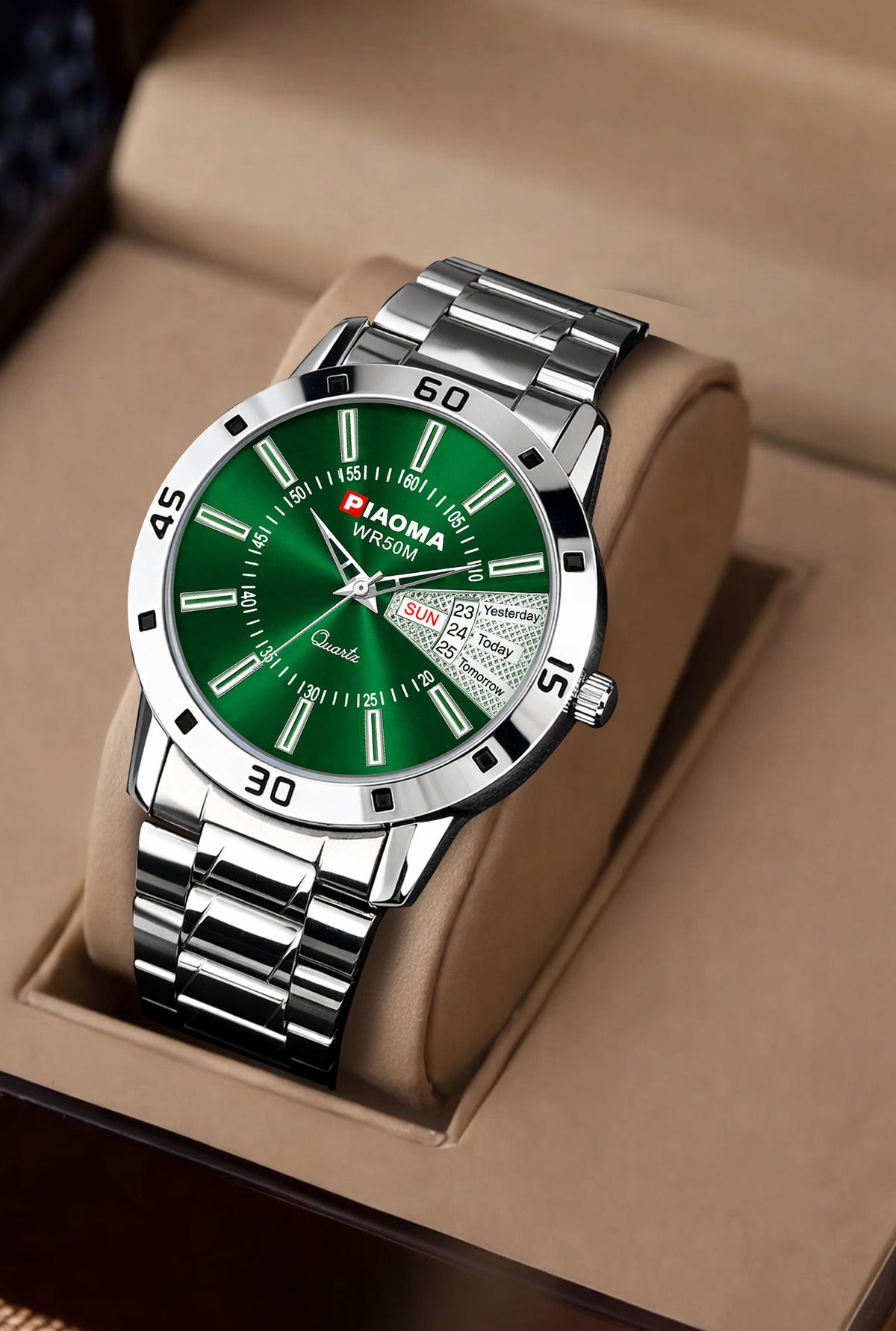 Piaoma Day and Date Latest Green Latest New Day and Date Mens Watch in FInest Fresh Green Color Analog Watch  - For Men
