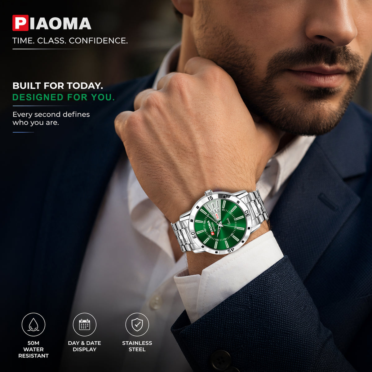 Piaoma Day and Date Latest Green Latest New Day and Date Mens Watch in FInest Fresh Green Color Analog Watch  - For Men