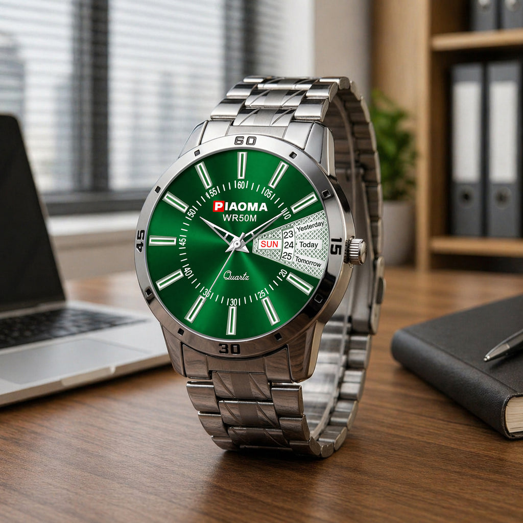 Piaoma Day and Date Latest Green Latest New Day and Date Mens Watch in FInest Fresh Green Color Analog Watch  - For Men