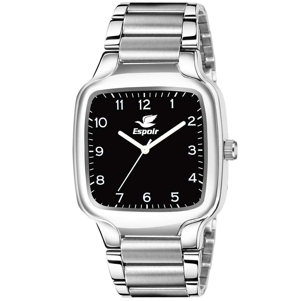 Espoir Square Numbered Steel Strap Square Case Black dial Stainless Steel Strap High Quality Analog Watch  - For Men