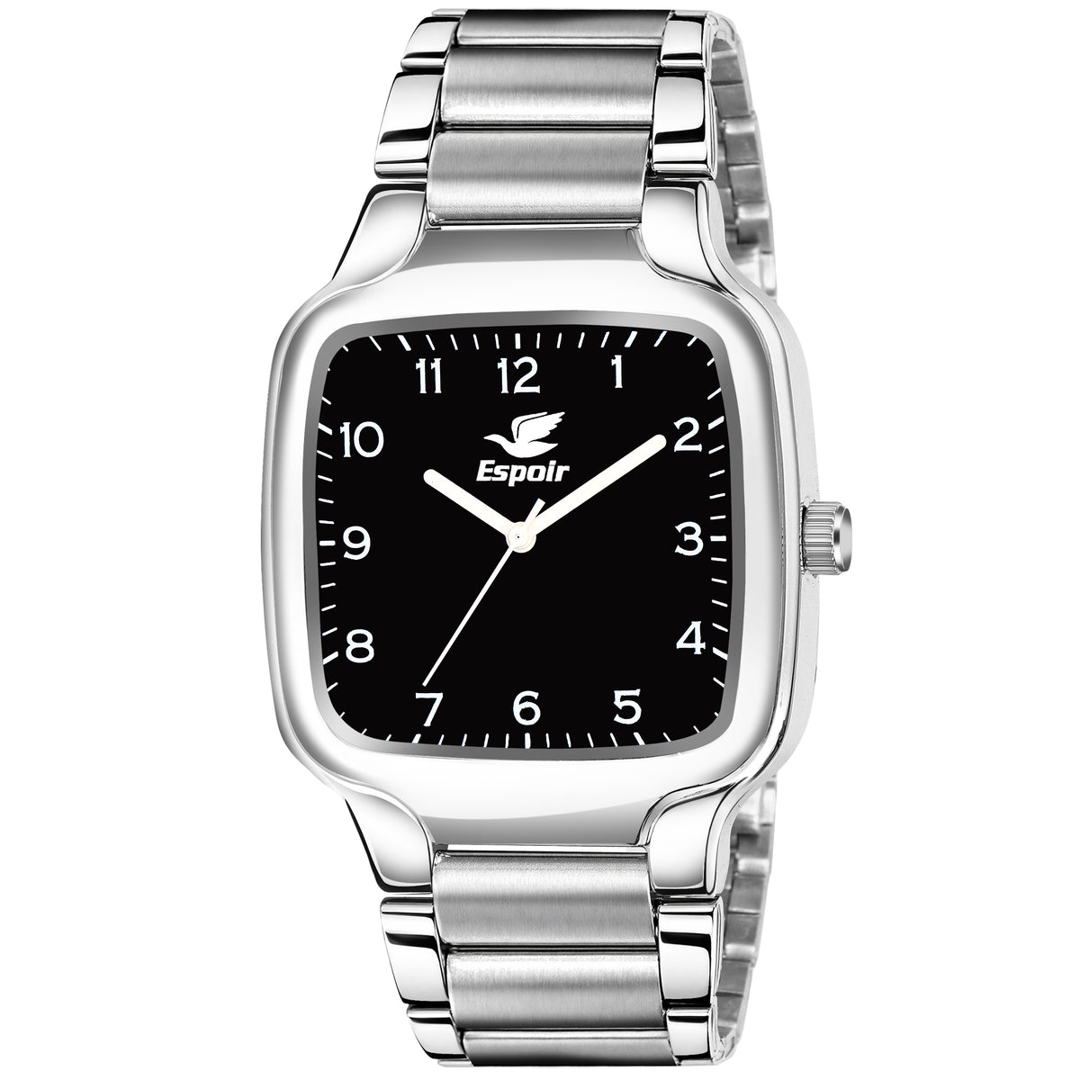 Espoir Square Numbered Steel Strap Square Case Black dial Stainless Steel Strap High Quality Analog Watch  - For Men