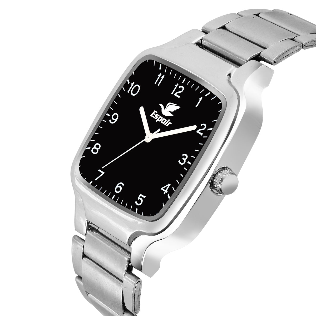 Espoir Square Numbered Steel Strap Square Case Black dial Stainless Steel Strap High Quality Analog Watch  - For Men