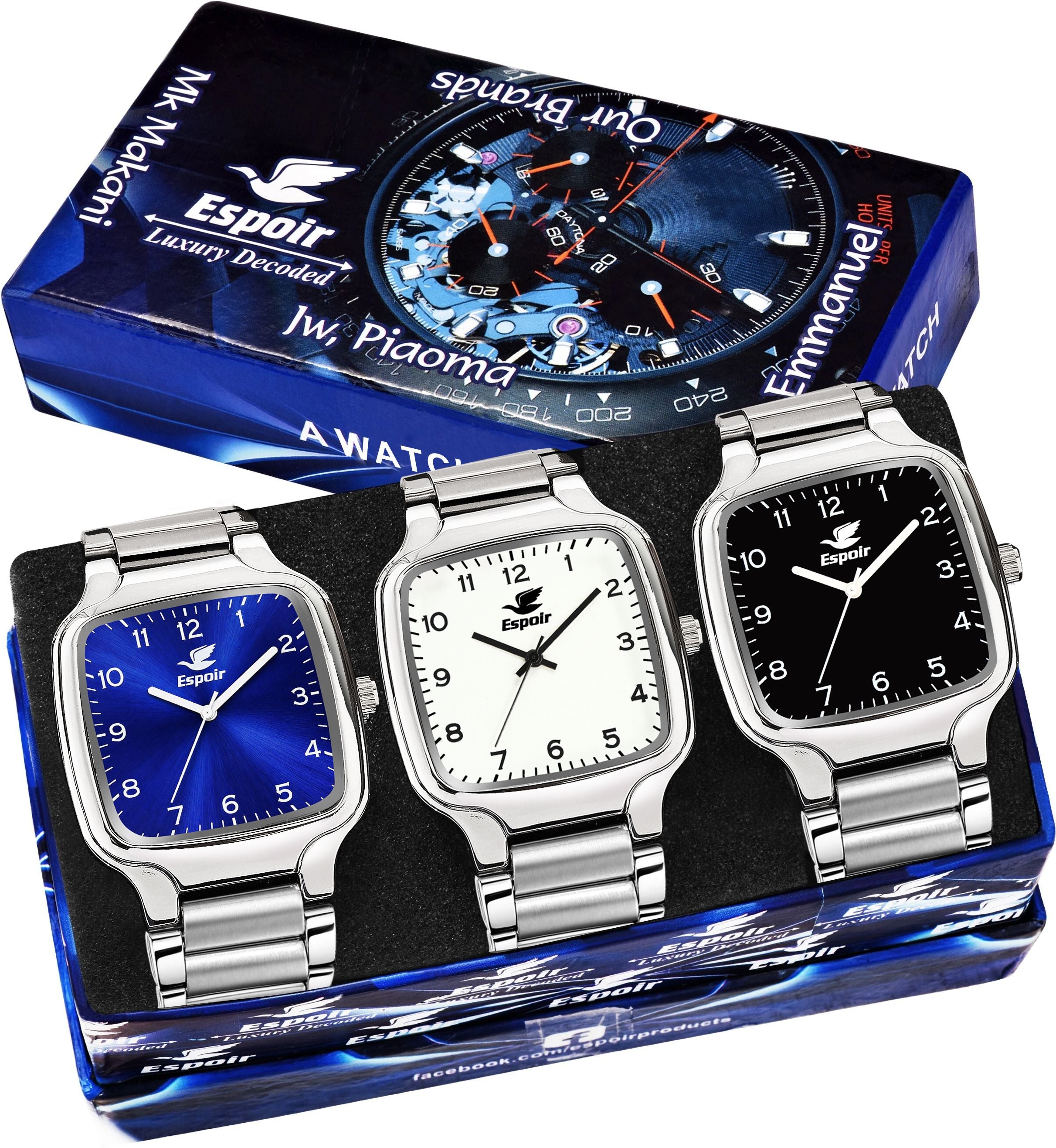 Espoir Combo SQ Blue White BLK Num Combo Square Numbered Blue White Black Analog Watch  - For Men