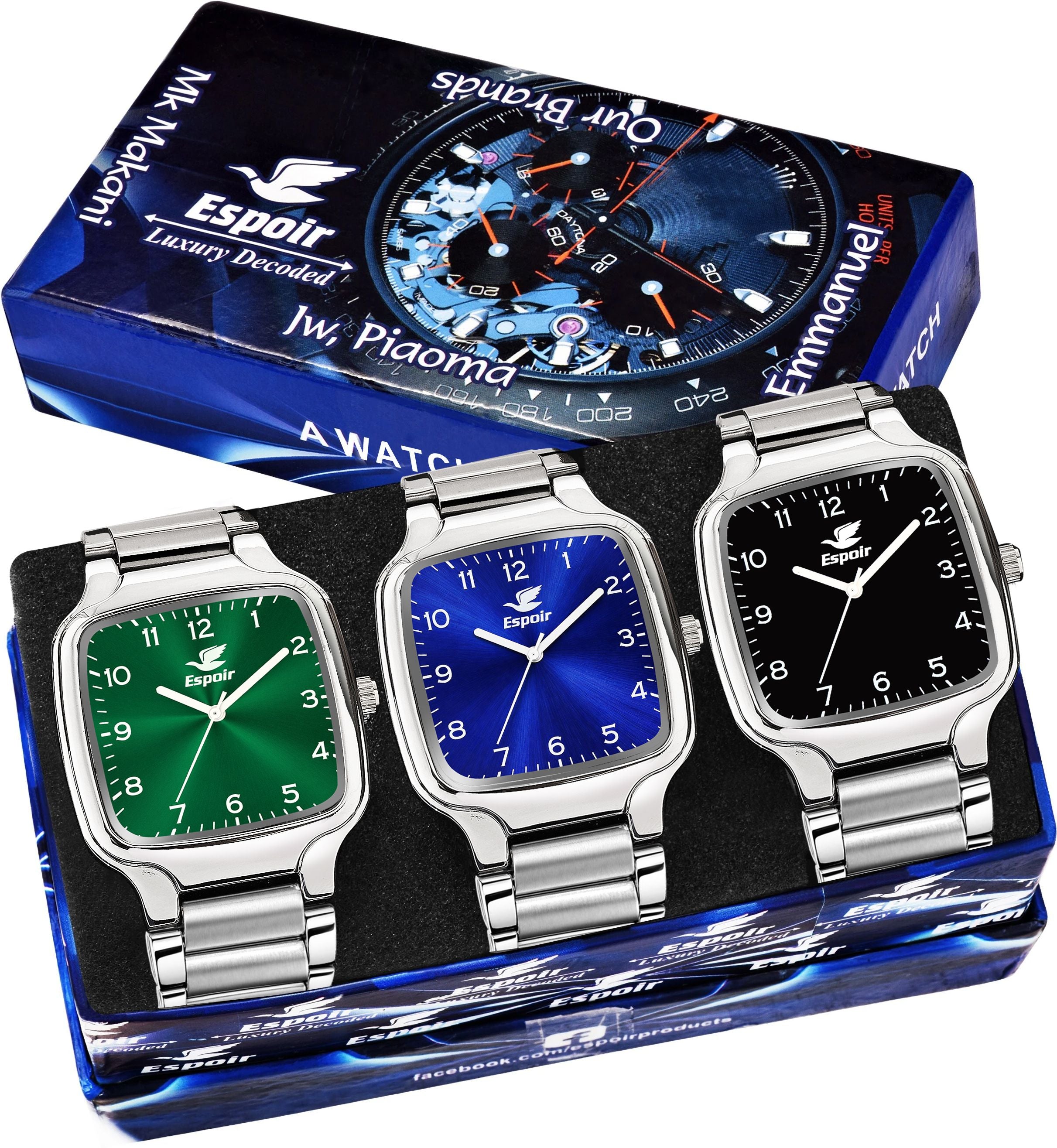 Espoir Combo SQ Green Blue Black Combo Square Numbered Green Blue and White Analog Watch  - For Men
