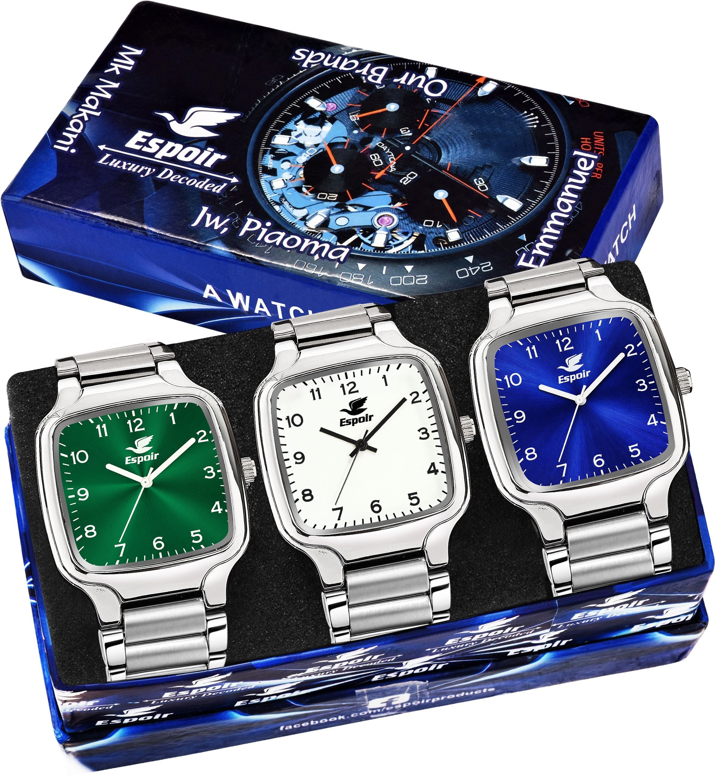 Espoir Combo SQ Green White Blue Num Combo Square Numbered Green Blue White Analog Watch  - For Men