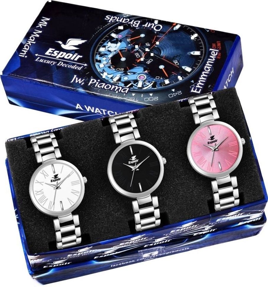 Espoir CMBPW050707 Stainless Steel Chrome Plated Pack Of 3 Combo Set Analog Watch  - For Women