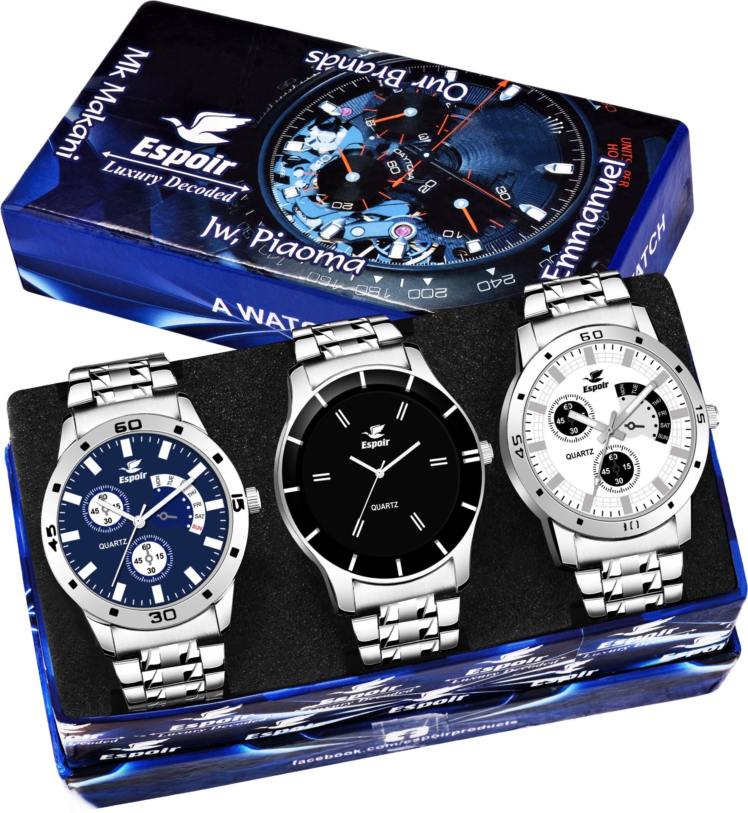 Espoir Combo ES109 Espoir Bahu Chronograph Pattern Combo of 3 es Analog Watch  - For Men
