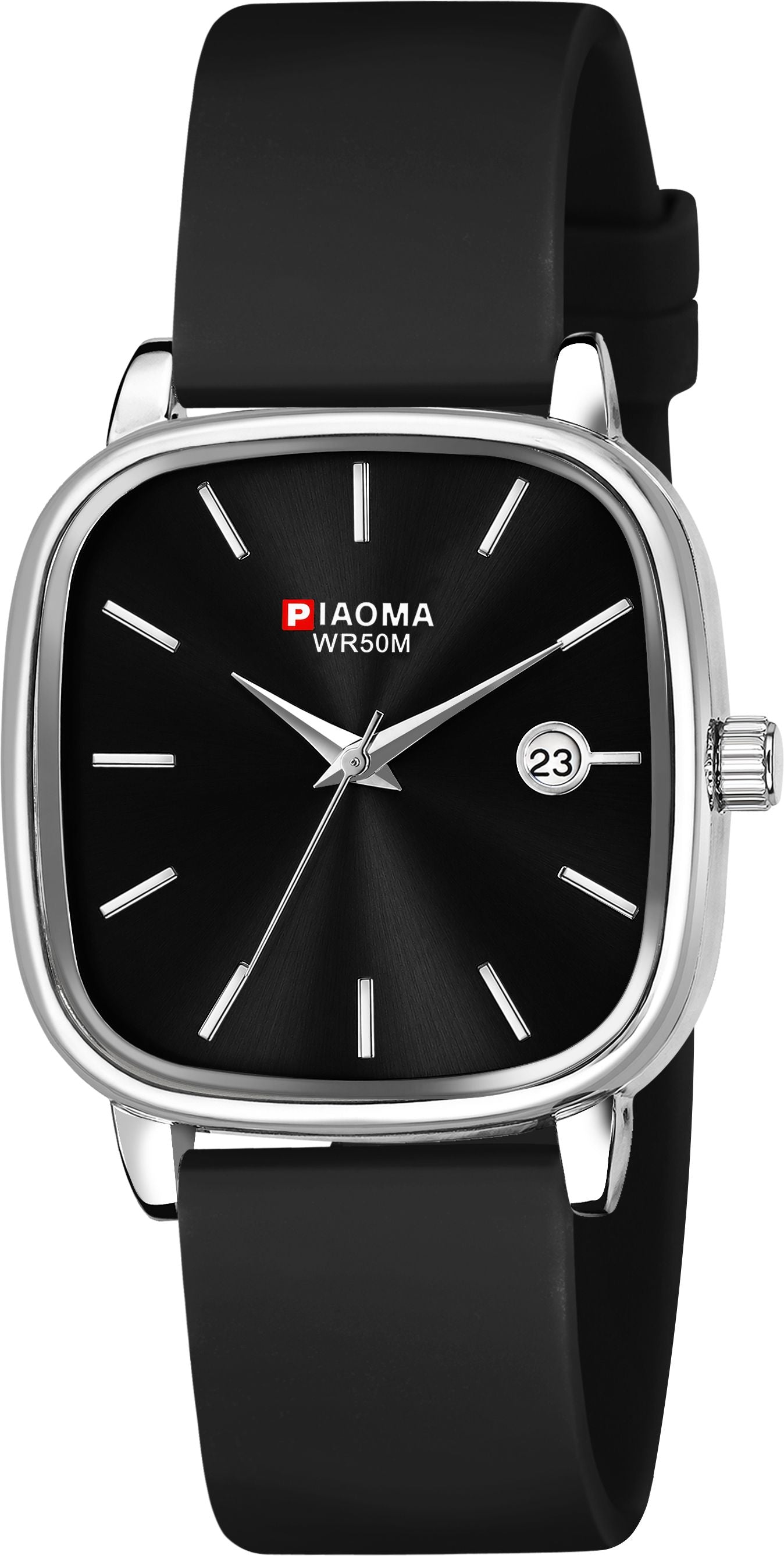 Piaoma Day and date silicone strap analog watch Day and date silicone strap Black Dial Analog Watch  - For Men