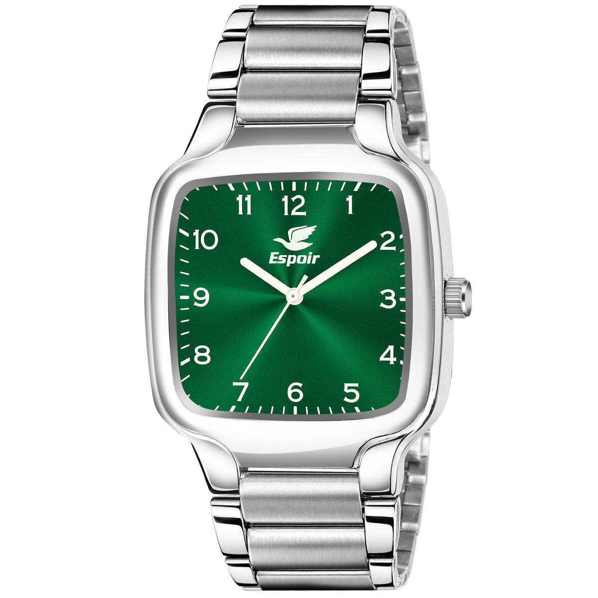 Espoir Square Numbered Steel Strap Square Case Green dial Stainless Steel Strap High Quality Analog Watch  - For Men