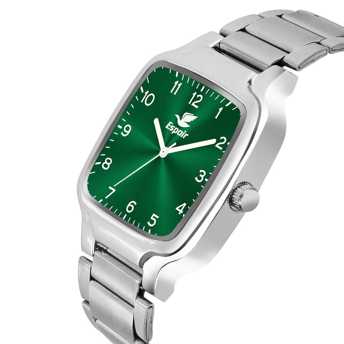 Espoir Square Numbered Steel Strap Square Case Green dial Stainless Steel Strap High Quality Analog Watch  - For Men