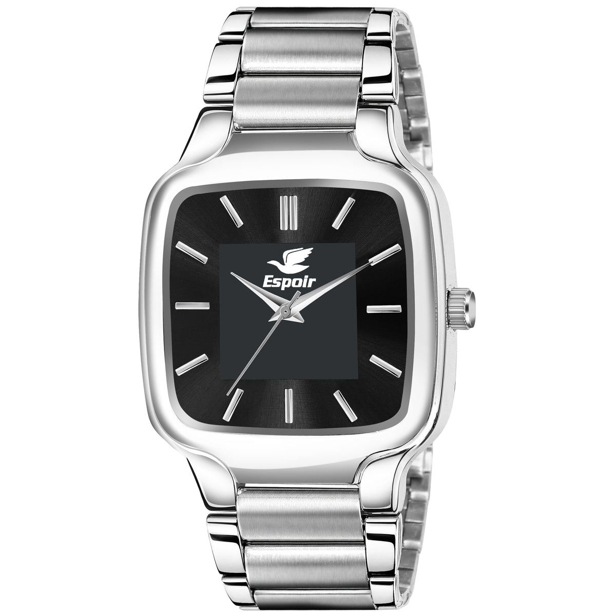 Espoir Square Numbered Steel Strap Square Case Applique Black dial Stainless Steel Strap High Quality Analog Watch  - For Men