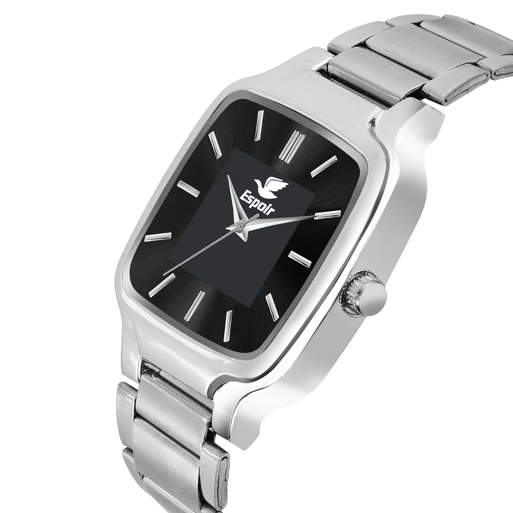 Espoir Square Numbered Steel Strap Square Case Applique Black dial Stainless Steel Strap High Quality Analog Watch  - For Men