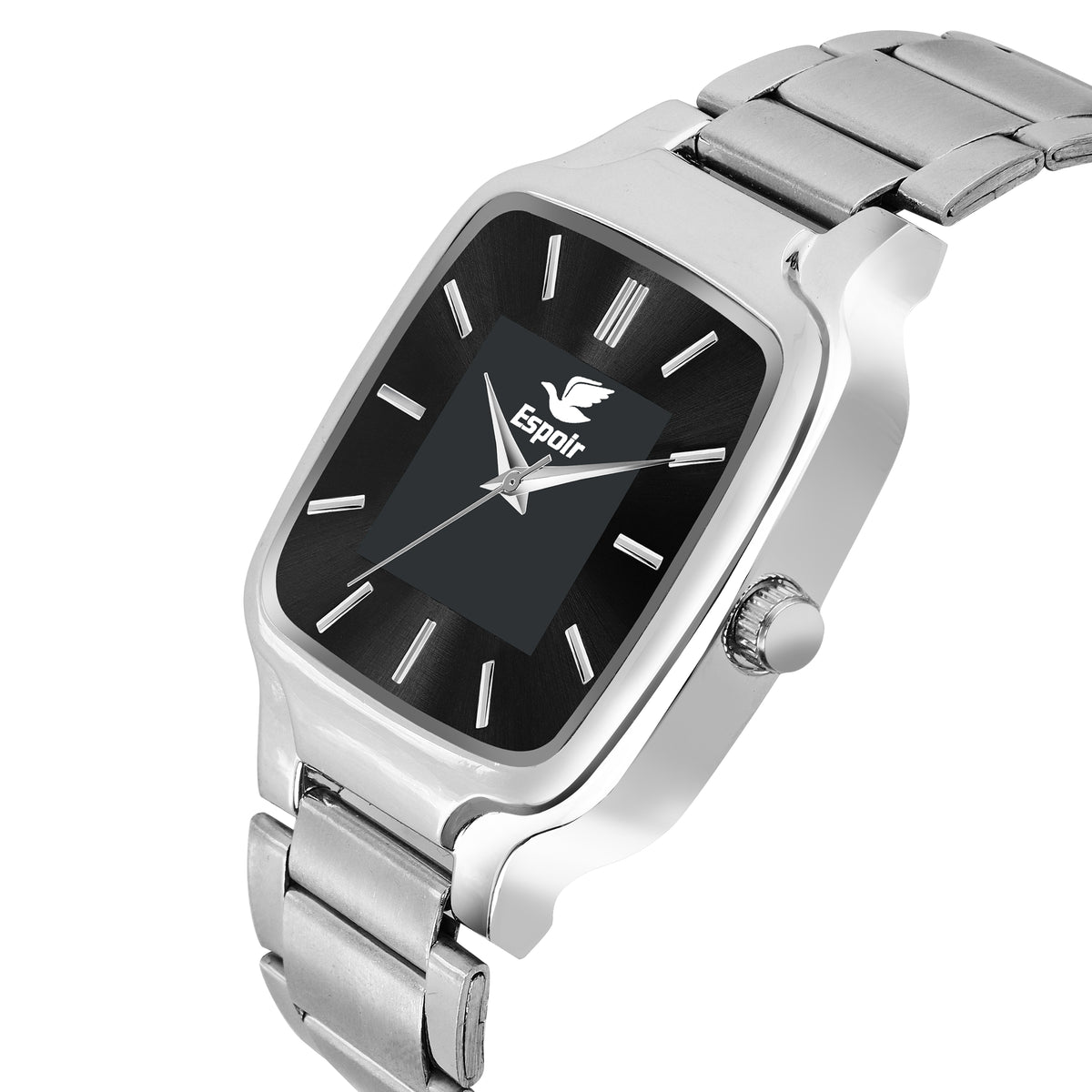 Espoir Square Numbered Steel Strap Square Case Applique Black dial Stainless Steel Strap High Quality Analog Watch  - For Men