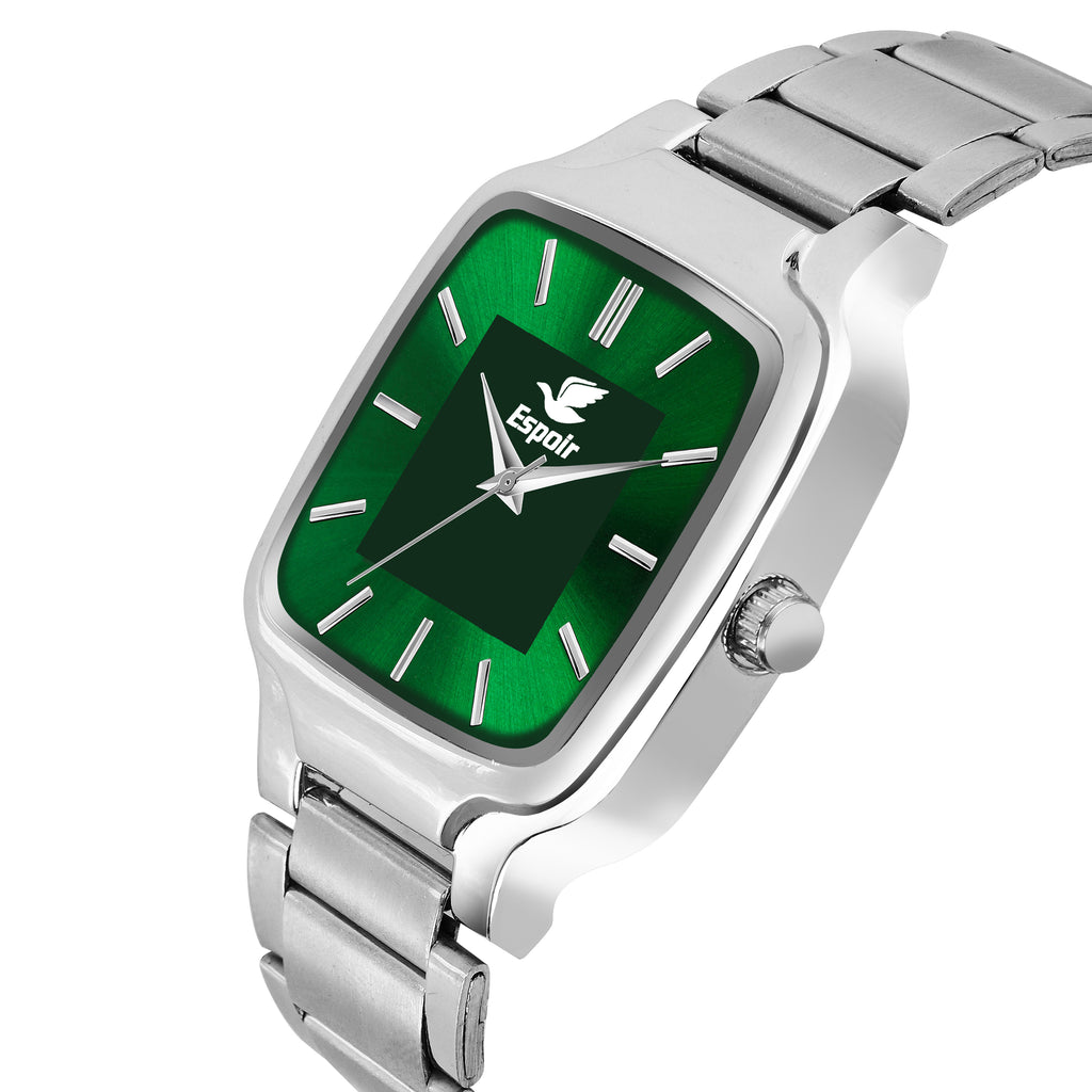 Espoir Square Case Fresh Green dial Stainless Steel Strap High Quality Analog Watch  - For Men