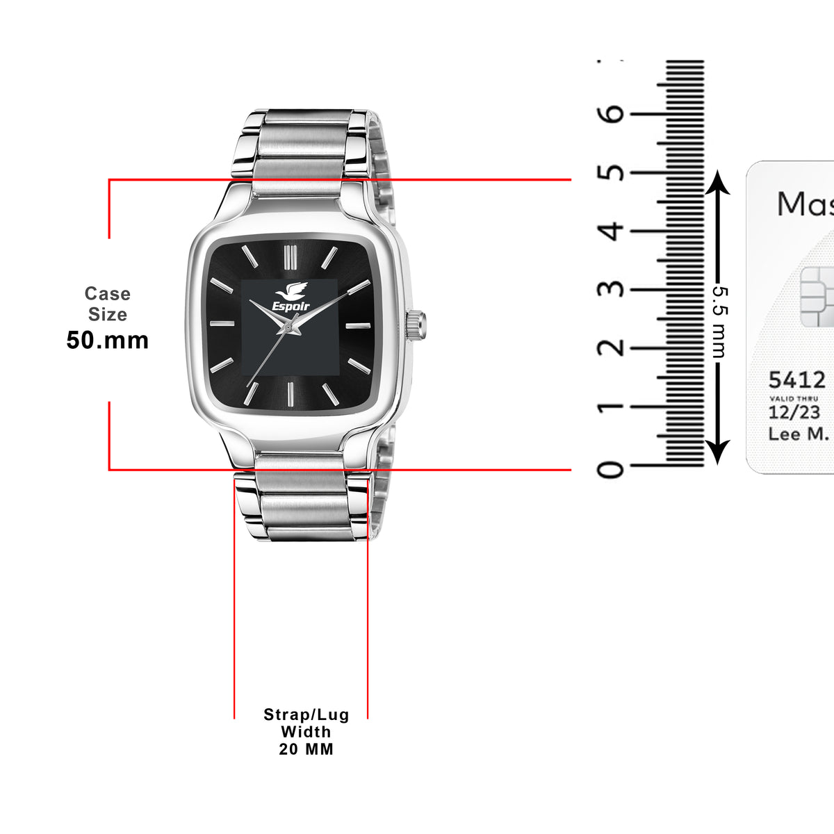 Espoir Square Numbered Steel Strap Square Case Applique Black dial Stainless Steel Strap High Quality Analog Watch  - For Men