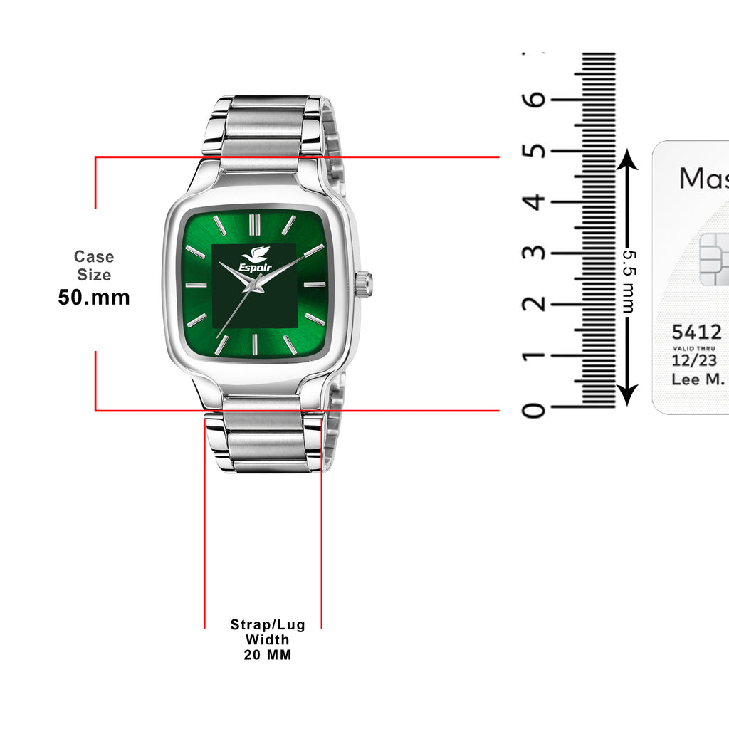 Espoir Square Case Fresh Green dial Stainless Steel Strap High Quality Analog Watch  - For Men