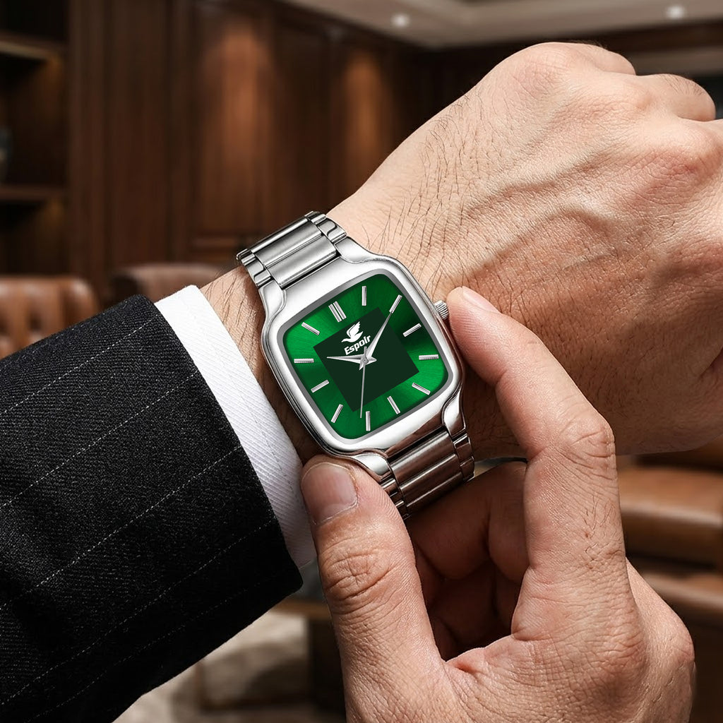 Espoir Square Case Fresh Green dial Stainless Steel Strap High Quality Analog Watch  - For Men