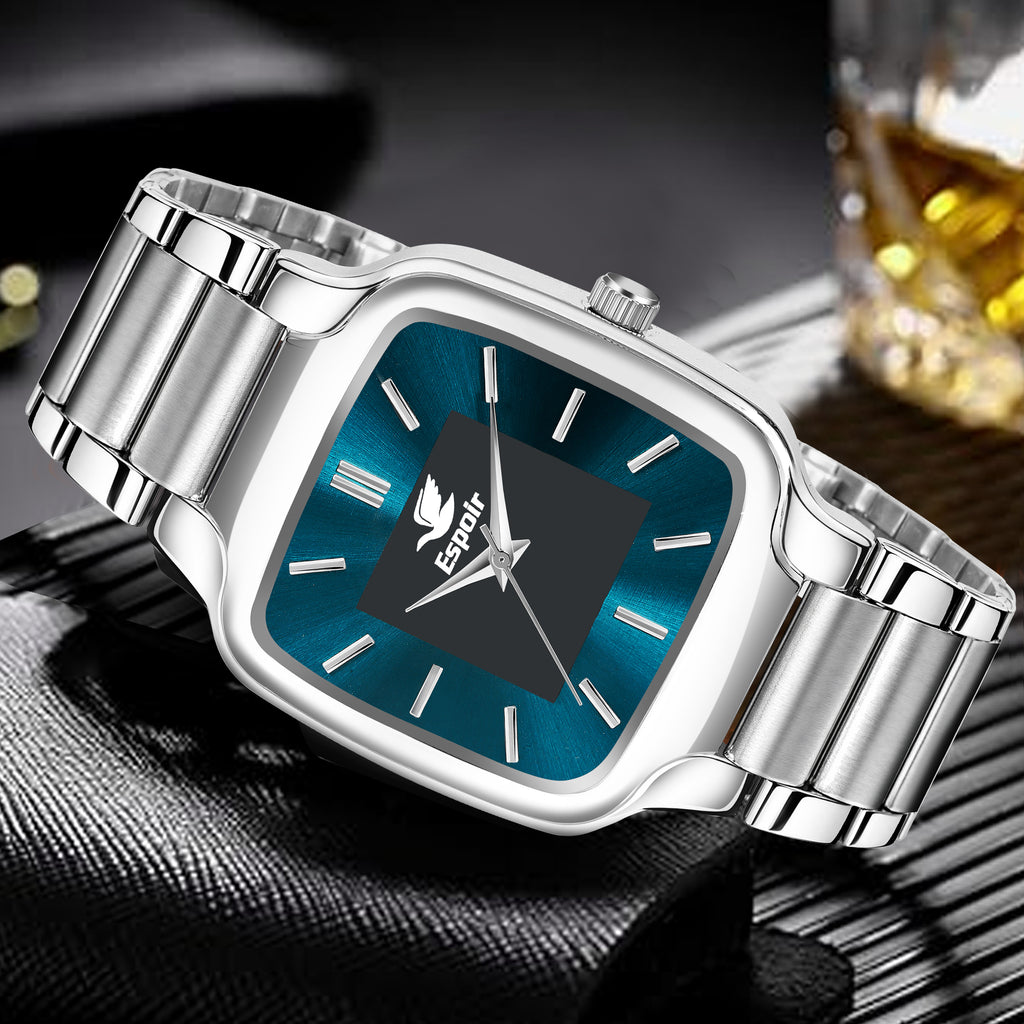 Espoir Square Applicated Steel Strap Green Dial square case Applique Sea green dial Analog Watch  - For Men