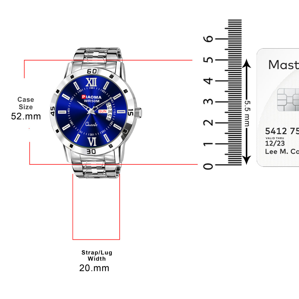 Piaoma Roman WDD Blue Roman Style Luxury Blue Color Day and Date Analog Watch  - For Men