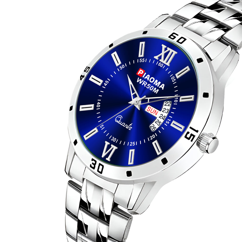 Piaoma Roman WDD Blue Roman Style Luxury Blue Color Day and Date Analog Watch  - For Men