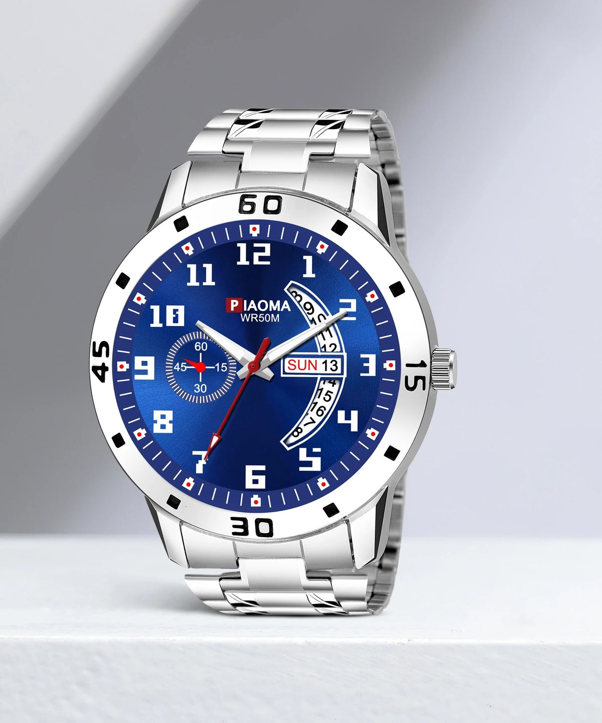 Piaoma King Print Blue Bracelet Watch with Day & Date