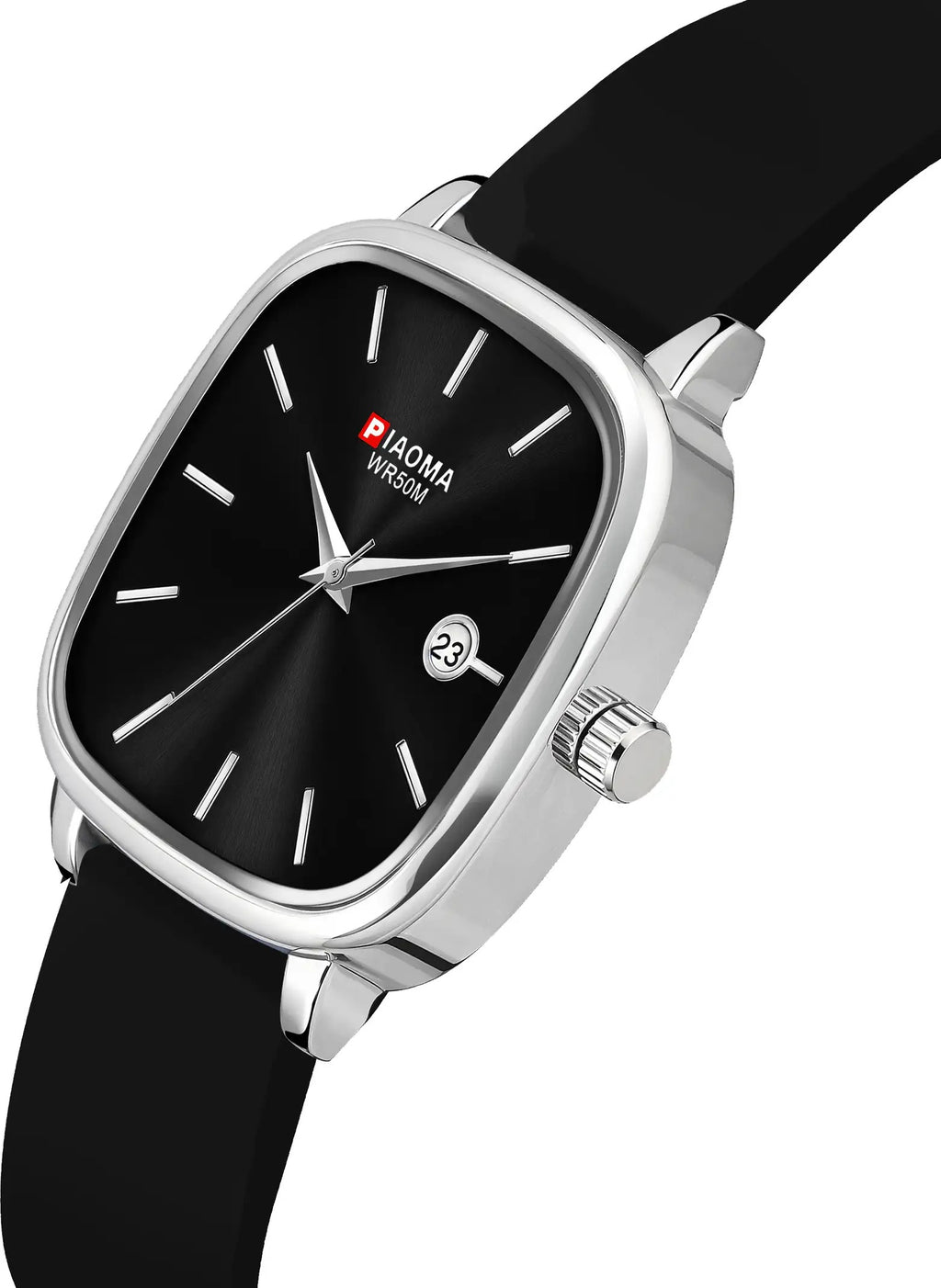 Piaoma Day and date silicone strap analog watch Day and date silicone strap Black Dial Analog Watch  - For Men