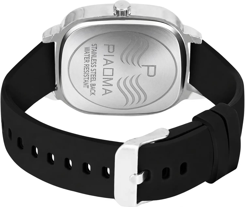Piaoma Day and date silicone strap analog watch Day and date silicone strap Black Dial Analog Watch  - For Men