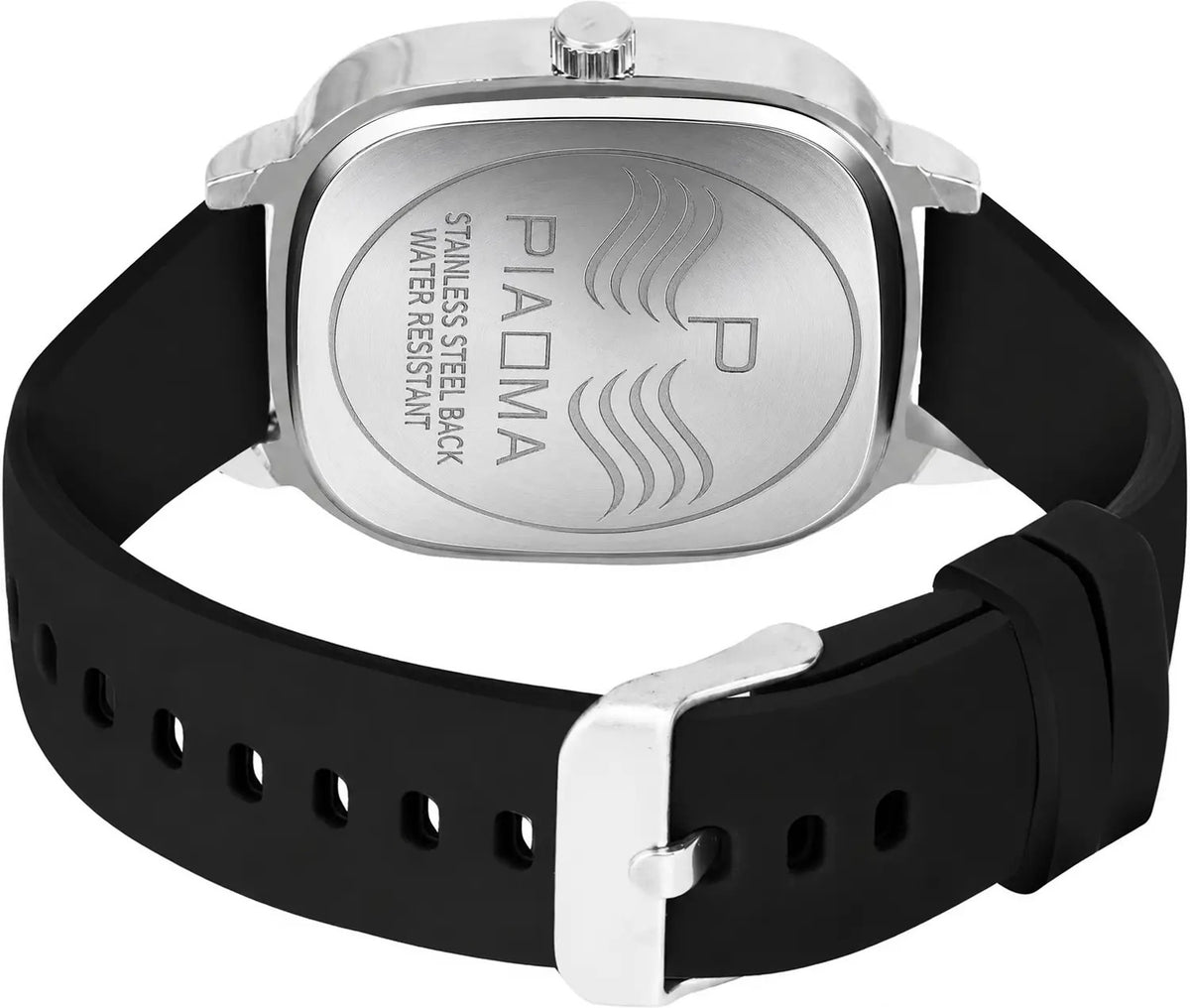 Piaoma Day and date silicone strap analog watch Day and date silicone strap Black Dial Analog Watch  - For Men