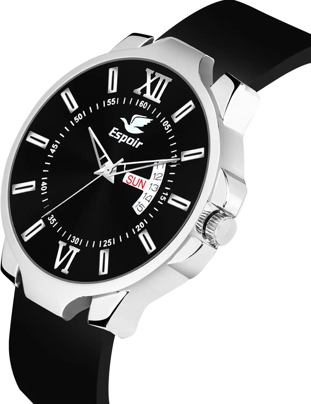 Espoir Black Silicone Day and Date Smart Watch Strap Day And Date Functioning High Quality Analog Watch  - For Men
