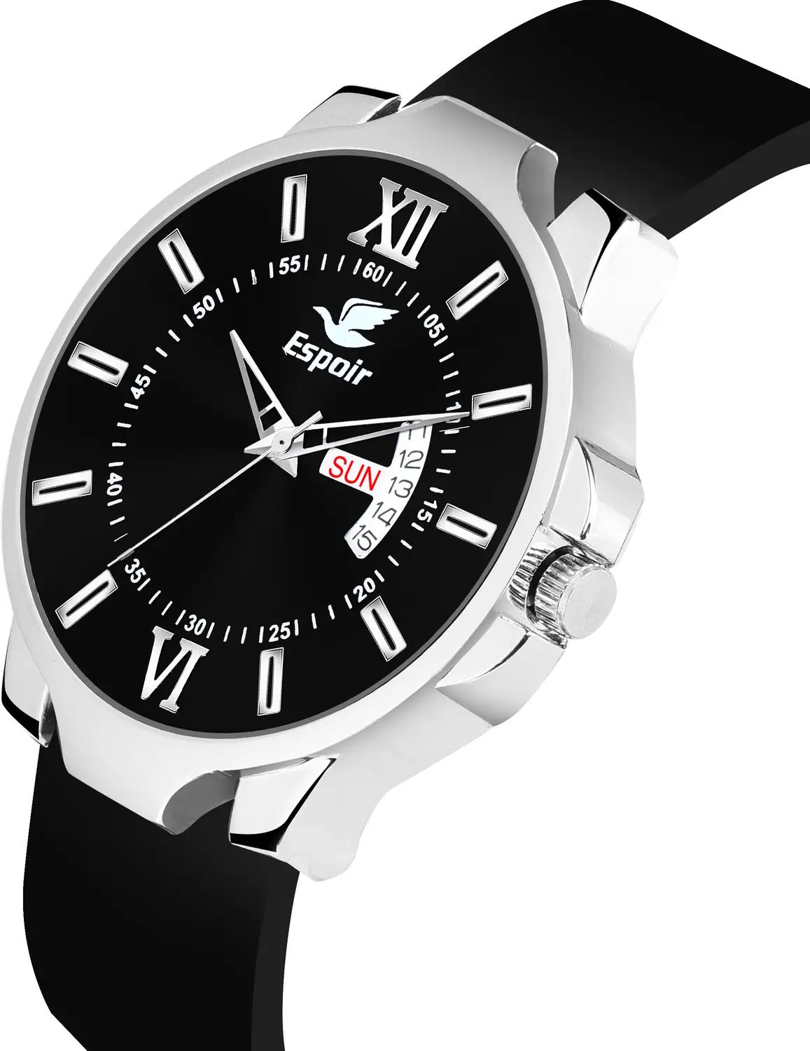 Espoir Black Silicone Day and Date Smart Watch Strap Day And Date Functioning High Quality Analog Watch  - For Men