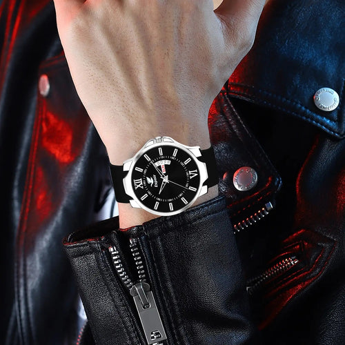 Espoir Black Silicone Day and Date Smart Watch Strap Day And Date Functioning High Quality Analog Watch  - For Men