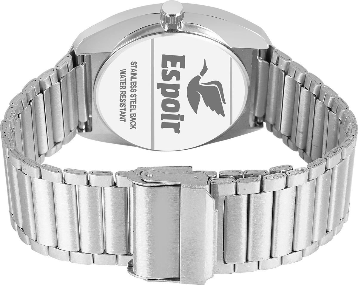 Espoir Stylish 3D Glass with Masculine Blue Stones Series Stainless Steel Chain Analog Watch  - For Men