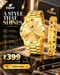 Espoir Gold Plated 18K DAY AND DATE FUNCTIONING WATCH WITH KING BRACELET Analog Watch  - For Men