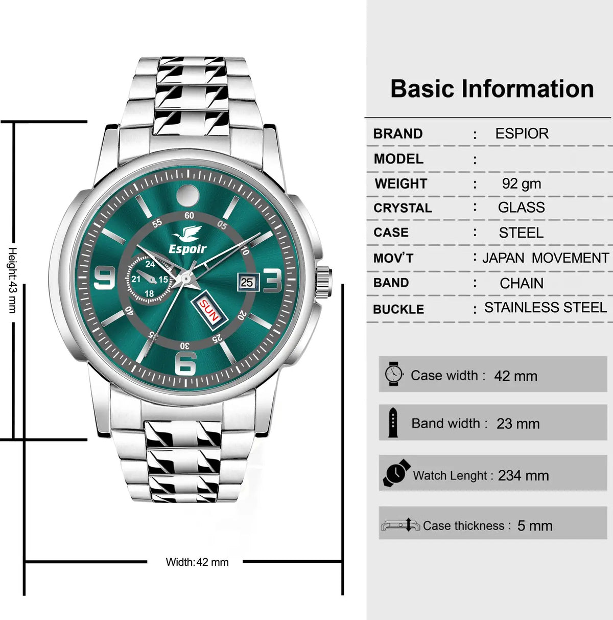 Espoir Olive Day and Date Day And Date Functioning High Quality Analog Watch  - For Men